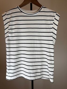 a new day Cotton White and Black Striped Sleeveless Crewneck Tank | Size S